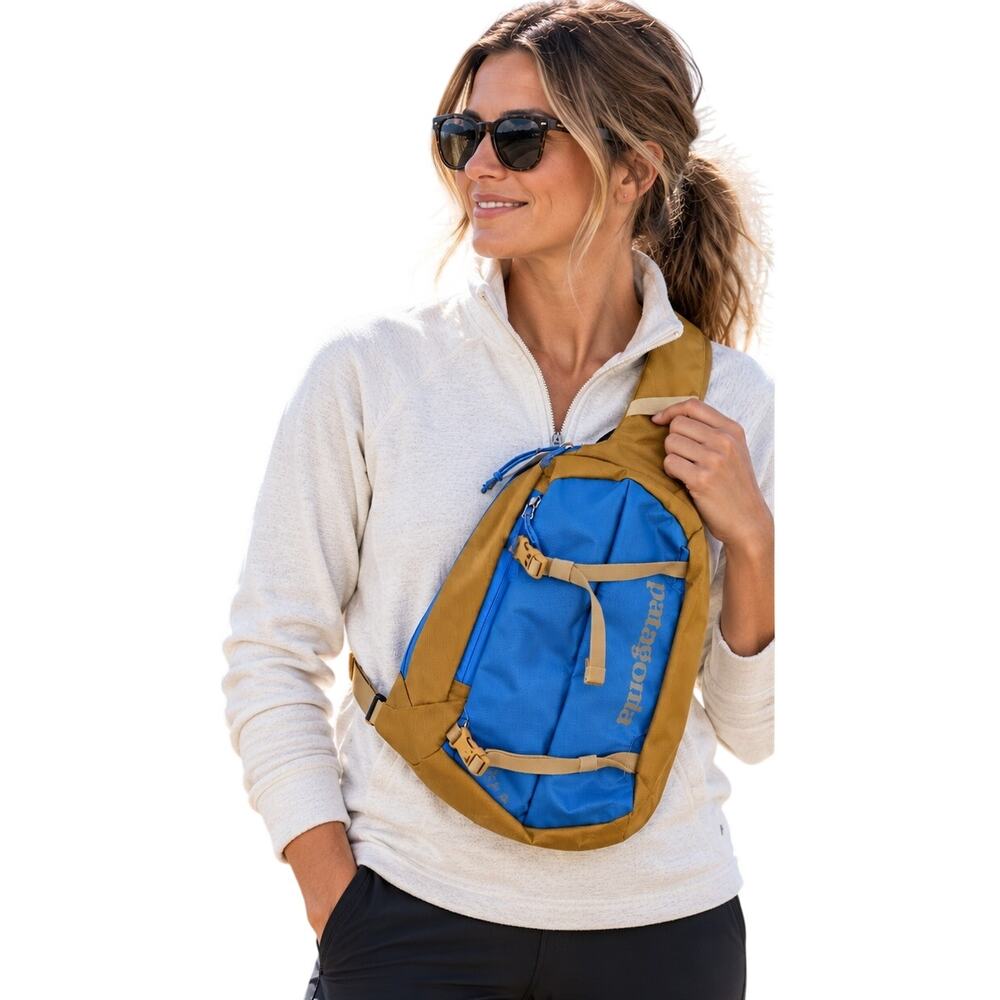 Patagonia Atom Sling Crossbody Backpack Blue Brown Outdoor Hiking Bag